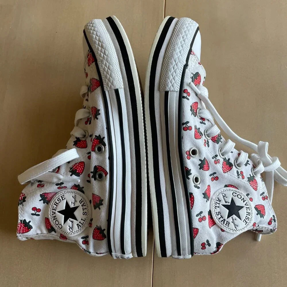 Converse‎ Chuck Taylor All Star Lift Hi Sneakers, White & Red Strawberry - Sz 13